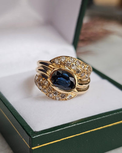 Bague 54.5 Bague bandeau en or jaune, saphir et diamants 58 Facettes 695