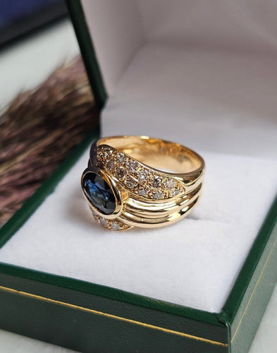Bague 54.5 Bague bandeau en or jaune, saphir et diamants 58 Facettes 695