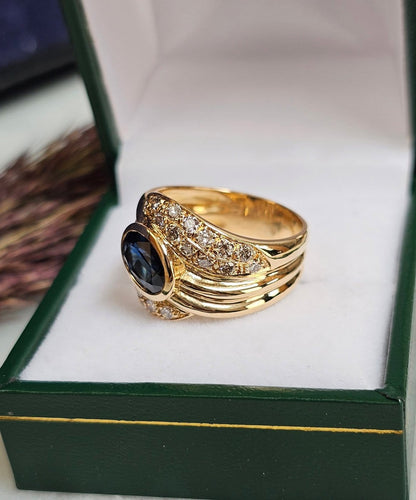 Bague 54.5 Bague bandeau en or jaune, saphir et diamants 58 Facettes 695