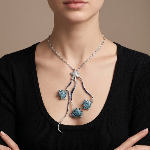 Collier Collier océan - Collier en or blanc saphirs, diamants et zircon 58 Facettes OC-63700140