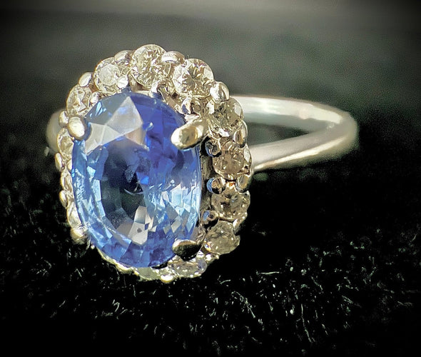 Bague 52 Bague marguerite - Saphir 1,10 ct et diamants en or 18 carats 58 Facettes Bague 001