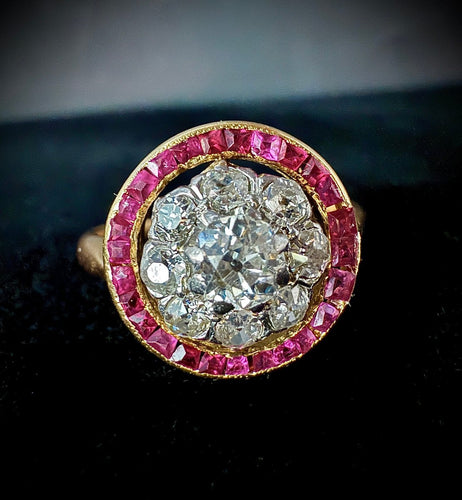Bague 56 Bague Art déco en or 18 carats, diamants taille ancienne et rubis 58 Facettes Bague 003