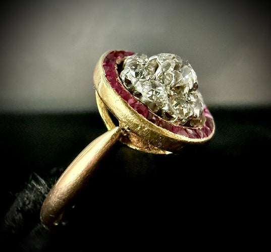 Bague 56 Bague Art déco en or 18 carats, diamants taille ancienne et rubis 58 Facettes Bague 003