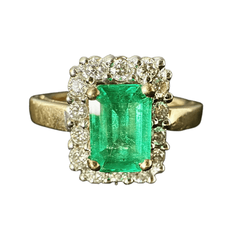 Bague 48 Bague vintage - Émeraude et diamants en or jaune 18 carats 58 Facettes Bague 004