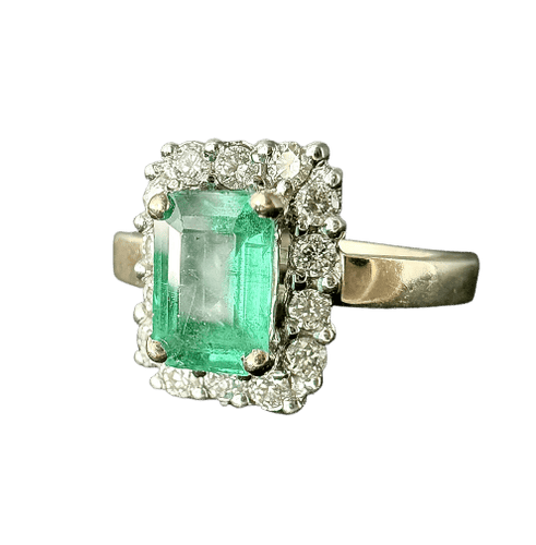 Bague 48 Bague vintage - Émeraude et diamants en or jaune 18 carats 58 Facettes Bague 004