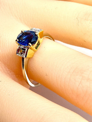 Bague 56 Bague en or 18 carats avec saphir de Ceylan et diamants 58 Facettes AB715