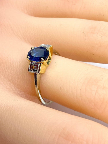 Bague 56 Bague en or 18 carats avec saphir de Ceylan et diamants 58 Facettes AB715