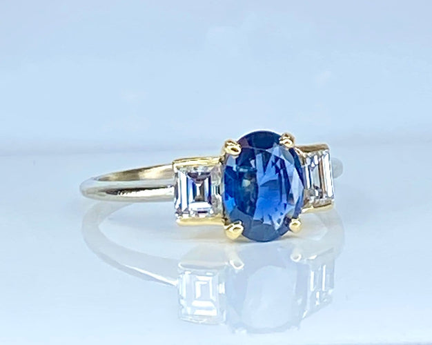 Bague 56 Bague en or 18 carats avec saphir de Ceylan et diamants 58 Facettes AB715