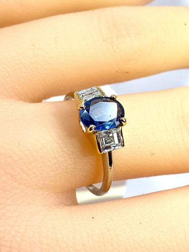 Bague 56 Bague en or 18 carats avec saphir de Ceylan et diamants 58 Facettes AB715