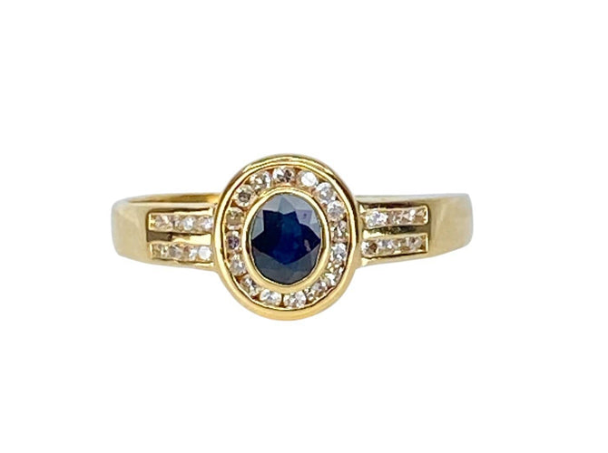 Bague 56 Bague en or jaune 18 carats avec saphir et diamants 58 Facettes AB717