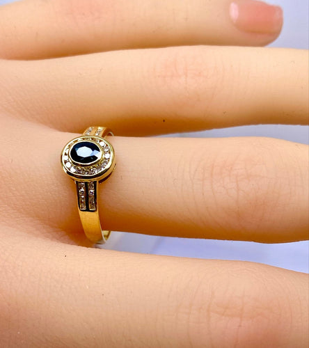 Bague 56 Bague en or jaune 18 carats avec saphir et diamants 58 Facettes AB717