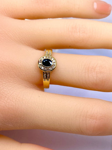 Bague 56 Bague en or jaune 18 carats avec saphir et diamants 58 Facettes AB717