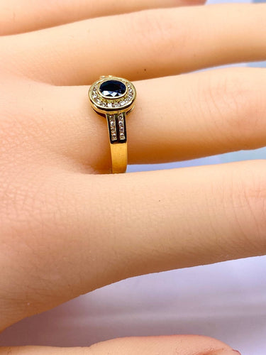 Bague 56 Bague en or jaune 18 carats avec saphir et diamants 58 Facettes AB717