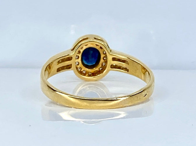 Bague 56 Bague en or jaune 18 carats avec saphir et diamants 58 Facettes AB717