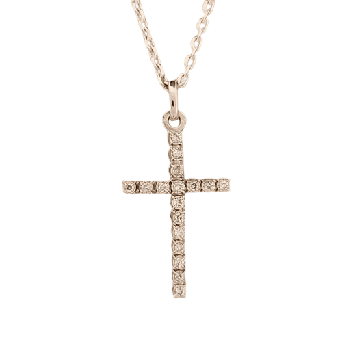 Collier Chaîne et croix en or blanc 18 carats avec diamants 58 Facettes 2752781