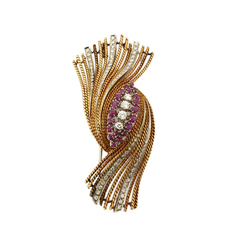 Broche Broche rétro - Broche deux ors, diamants et rubis 58 Facettes BO/230045