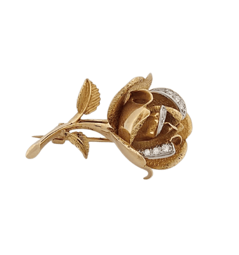 Broche Broche rose en or jaune 18 carats avec 7 diamants 58 Facettes 2153692