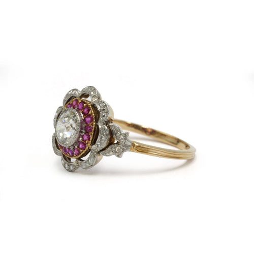 Bague 60 Bague cocktail ancienne en or 750 et platine, diamants et rubis 58 Facettes 1406