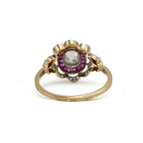 Bague 60 Bague cocktail ancienne en or 750 et platine, diamants et rubis 58 Facettes 1406