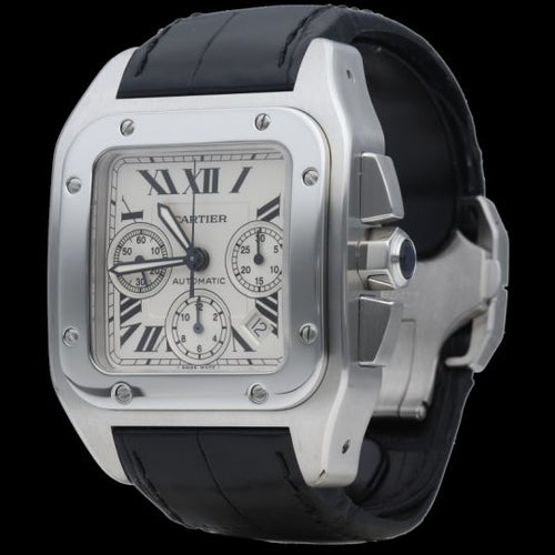 Montre Cartier Santos 100 XL - Montre chronographe automatique en acier 58 Facettes MT46655