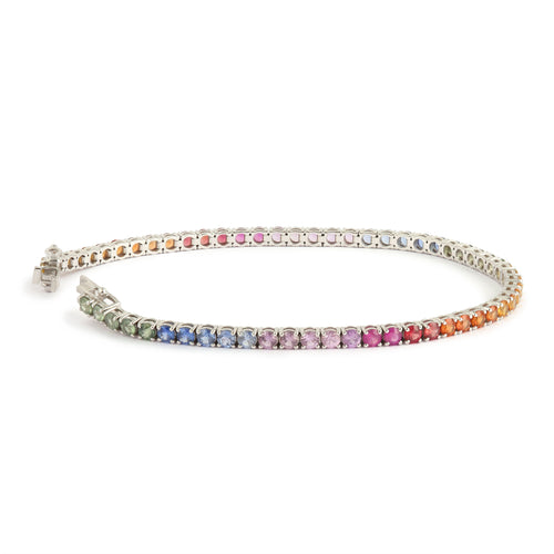 Bracelet Bracelet tennis en or gris 18 carats et saphirs arc-en-ciel 5,28 ct 58 Facettes BRA109