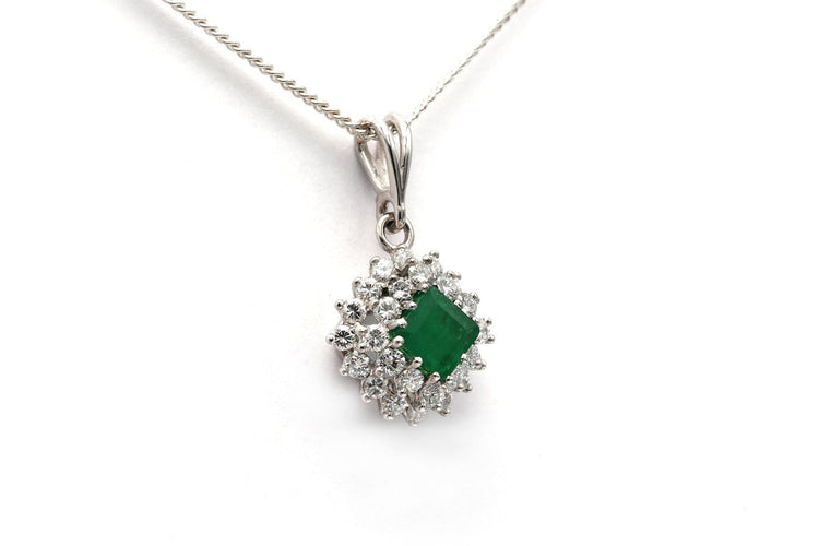 Pendentif Pendentif - Or blanc 18 carats, émeraude et diamants taille brillant 58 Facettes 20500