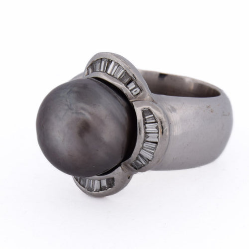 Bague 49 Bague vintage en or blanc 18 ct avec perle et diamants 58 Facettes AN431 (00529)