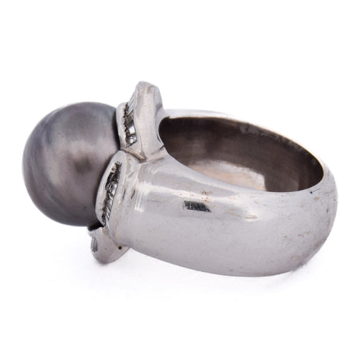 Bague 49 Bague vintage en or blanc 18 ct avec perle et diamants 58 Facettes AN431 (00529)