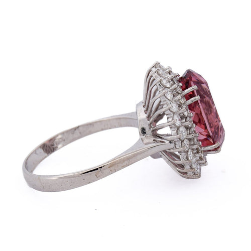 Bague 56 Bague en or blanc 18 ct avec morganite ovale et diamants 58 Facettes AN629 (00029)