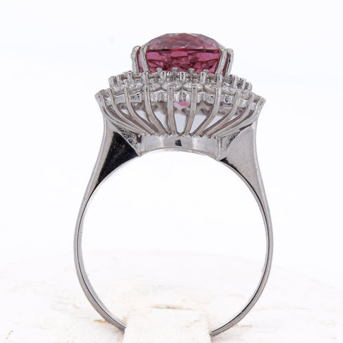 Bague 56 Bague en or blanc 18 ct avec morganite ovale et diamants 58 Facettes AN629 (00029)