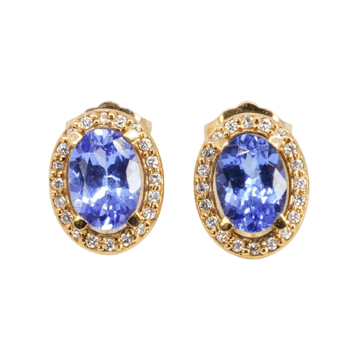 Boucles d'oreilles Boucles d'oreilles - Tanzanites et diamants en or jaune 18 kt 58 Facettes E005
