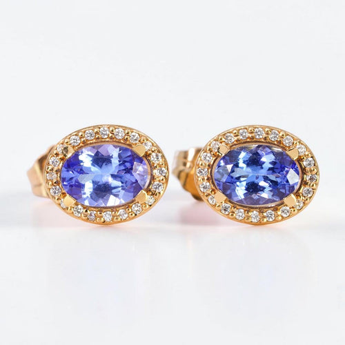 Boucles d'oreilles Boucles d'oreilles - Tanzanites et diamants en or jaune 18 kt 58 Facettes E005