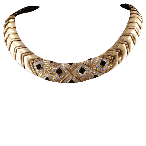 Collier Van Cleef & Arpels - Collier ras-de-cou rigide vintage en or jaune et diamants onyx 58 Facettes 2.19406-1