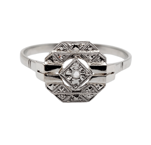 Bague 55 Bague Art déco en or blanc 18k et platine avec diamant taille rose 58 Facettes A07127