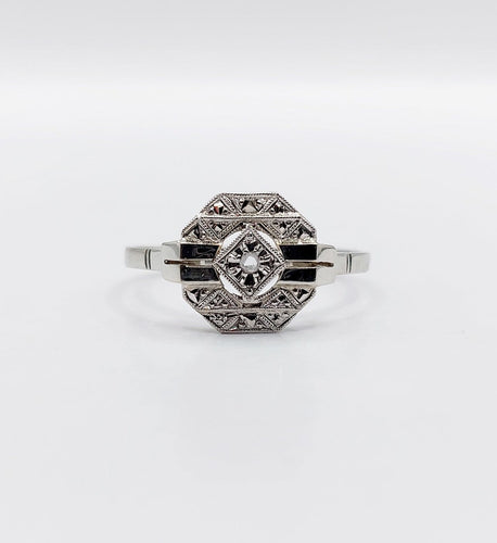 Bague 55 Bague Art déco en or blanc 18k et platine avec diamant taille rose 58 Facettes A07127