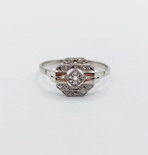 Bague 55 Bague Art déco en or blanc 18k et platine avec diamant taille rose 58 Facettes A07127