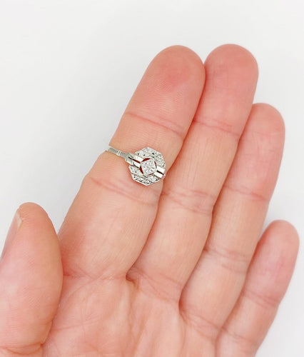 Bague 55 Bague Art déco en or blanc 18k et platine avec diamant taille rose 58 Facettes A07127