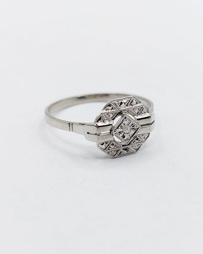 Bague 55 Bague Art déco en or blanc 18k et platine avec diamant taille rose 58 Facettes A07127
