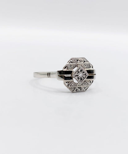 Bague 55 Bague Art déco en or blanc 18k et platine avec diamant taille rose 58 Facettes A07127