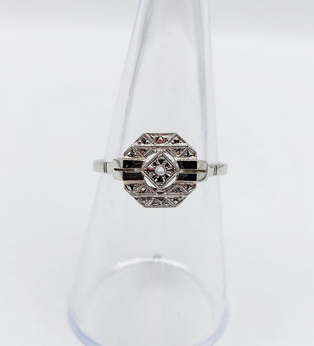 Bague 55 Bague Art déco en or blanc 18k et platine avec diamant taille rose 58 Facettes A07127