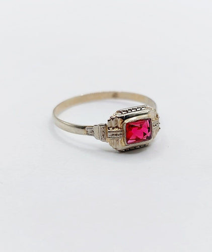 Bague 56.5 Bague Art déco en or blanc 18k avec pierre rouge 58 Facettes A07130