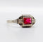Bague 56.5 Bague Art déco en or blanc 18k avec pierre rouge 58 Facettes A07130