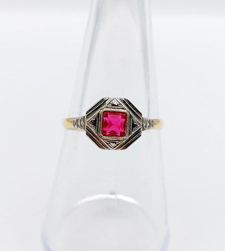 Bague 55.5 Bague Art déco en or jaune 18k et verre rouge (vers 1920) 58 Facettes A07132