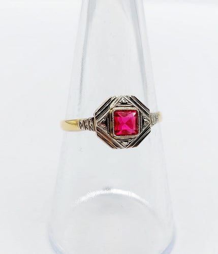 Bague 55.5 Bague Art déco en or 18k et verre rouge 58 Facettes A07132