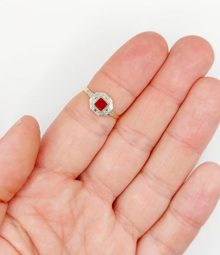 Bague 55.5 Bague Art déco en or 18k et verre rouge 58 Facettes A07132