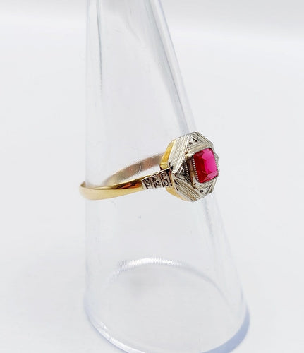 Bague 55.5 Bague Art déco en or jaune 18k et verre rouge (vers 1920) 58 Facettes A07132