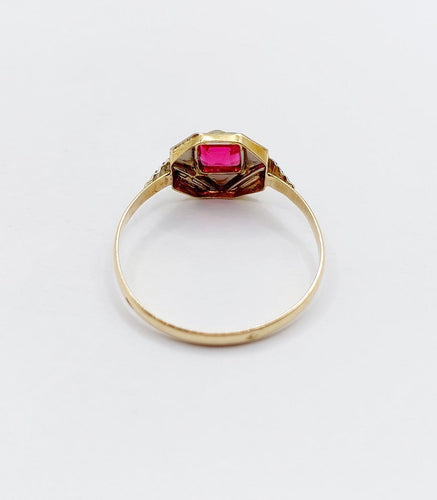 Bague 55.5 Bague Art déco en or jaune 18k et verre rouge (vers 1920) 58 Facettes A07132
