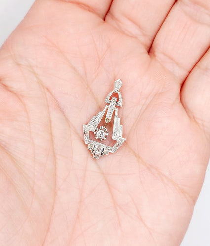 Pendentif Pendentif Art déco en or blanc 18k et platine, diamants 58 Facettes A07146
