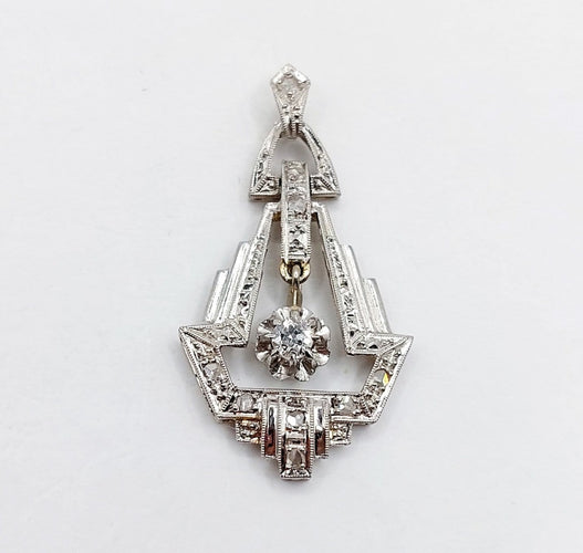 Pendentif Pendentif Art déco en or blanc 18k et platine, diamants 58 Facettes A07146