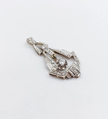 Pendentif Pendentif Art déco en or blanc 18k et platine, diamants 58 Facettes A07146